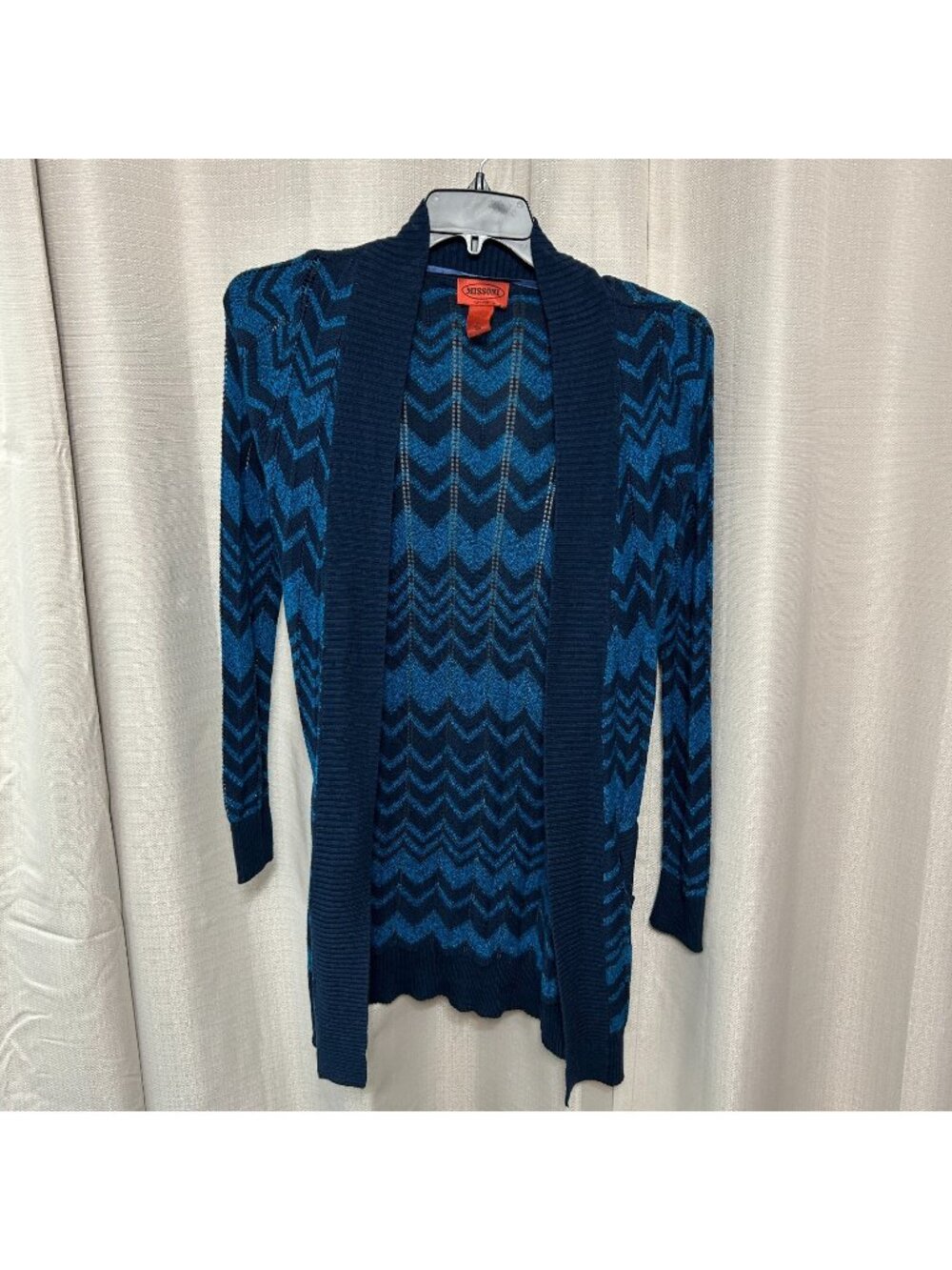 Missoni For Target Cardigan Sweater Women's Size Medium Blue Chevron Wool Blend